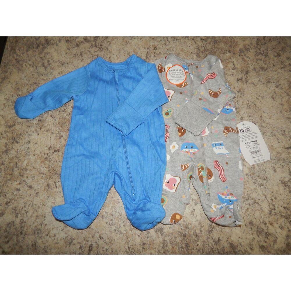Wonder Nation Unisex Preemie 2pc Sleep N Play Onesie Bundle NWT + NWOT 2-Way Zip